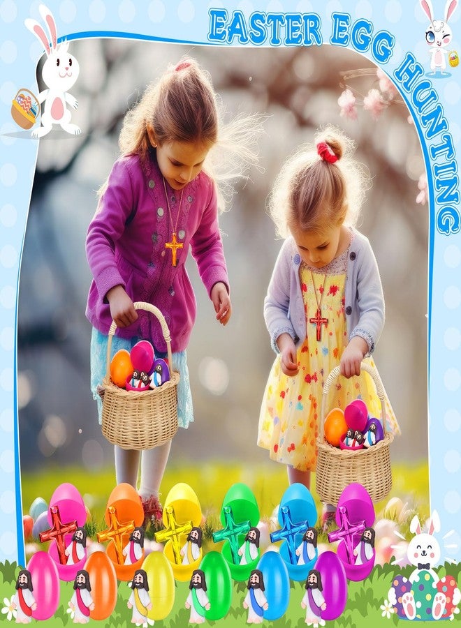 Barydat مجموعة باريدات: ١٤٤ قطعة من مجسمات يسوع الصغيرة، ٤٨ بيضة عيد فصح قابلة للتعبئة، ٤٨ قلادة صليب كريستالية، ٤٨ تمثالاً صغيراً ليسوع، هدية دينية صغيرة، حشوات بيض عيد الفصح، هدايا للحفلات (نمط لون موحد). - Image 4